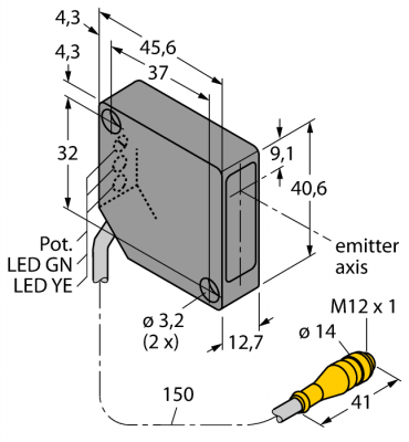 Фотоэлектрический датчикКонвергентный лазерный датчик - PD45VP6C200Q