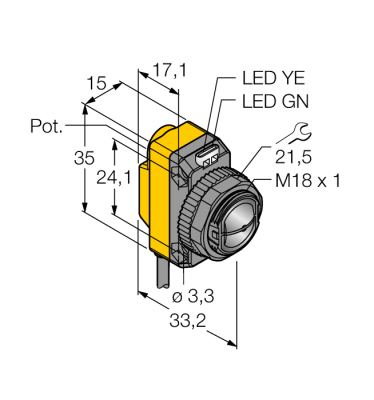 Фотоэлектрический датчикконвергентный датчик - QS18VP6CV15
