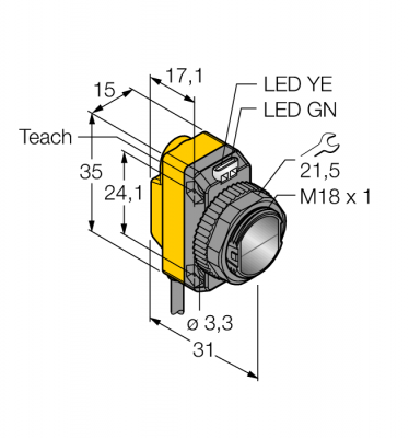 Фотоэлектрический датчикконвергентный датчик - QS18EP6CV15