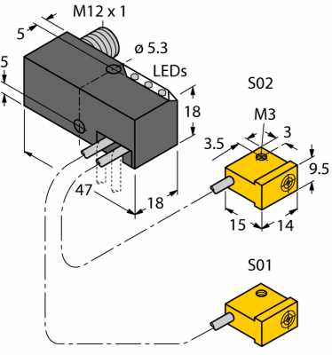 индуктивный датчикКомплект мониторинга для сварочных клещей - NI2-Q9,5-AP6-0,15-FS4.4X3/S304