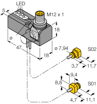 индуктивный датчикКомплект мониторинга для сварочных клещей - NI2-K08Q-0,095/0,11-BDS-2AP6X3-H1141/S34