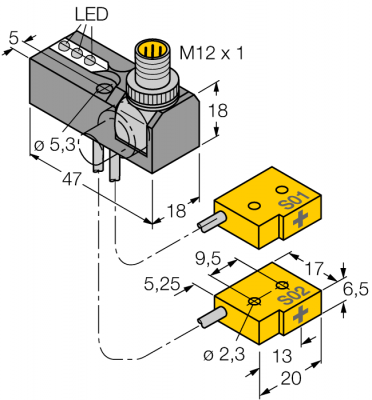 индуктивный датчикКомплект мониторинга для сварочных клещей - NI2-Q6,5-0,1-BDS-2AP6X3-H1141/S34