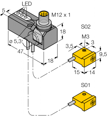 индуктивный датчикКомплект мониторинга для сварочных клещей - NI2-Q9,5-0,1-BDS-2AP6X3-H1141/S34